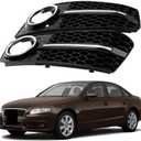 Pair of Front RS4 Style Honeycomb Mesh Black Chrome Fog Light Lamp Covers Compatible With Audi A4 B8 2009-2012 Standard Bumpers Replaces 8KD807682 8KD807681 88071820302 88071820202