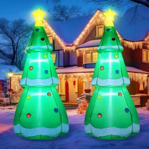 Liliful 2 Pcs 5 ft Inflatable Christmas Tree Decoration Outdoor Indoor Yard Outside Blow up Giant LED Light Inflatable Tree Ornaments Decoration Xmas Decor for Holiday Party Garden Lawn Patio
