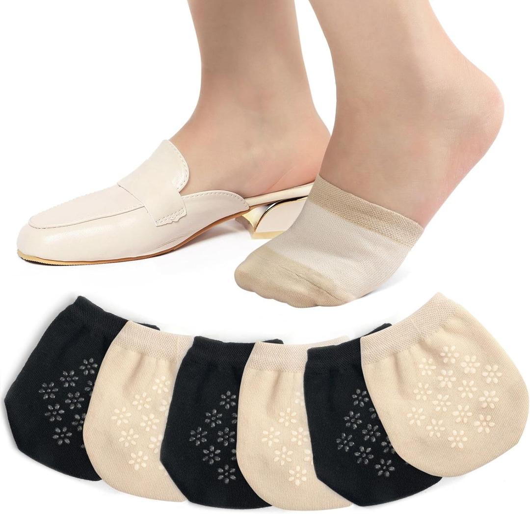 Toes Home Half Toe Socks Womens for Mules, Non Slip No Show 4-8 Pairs (Black)