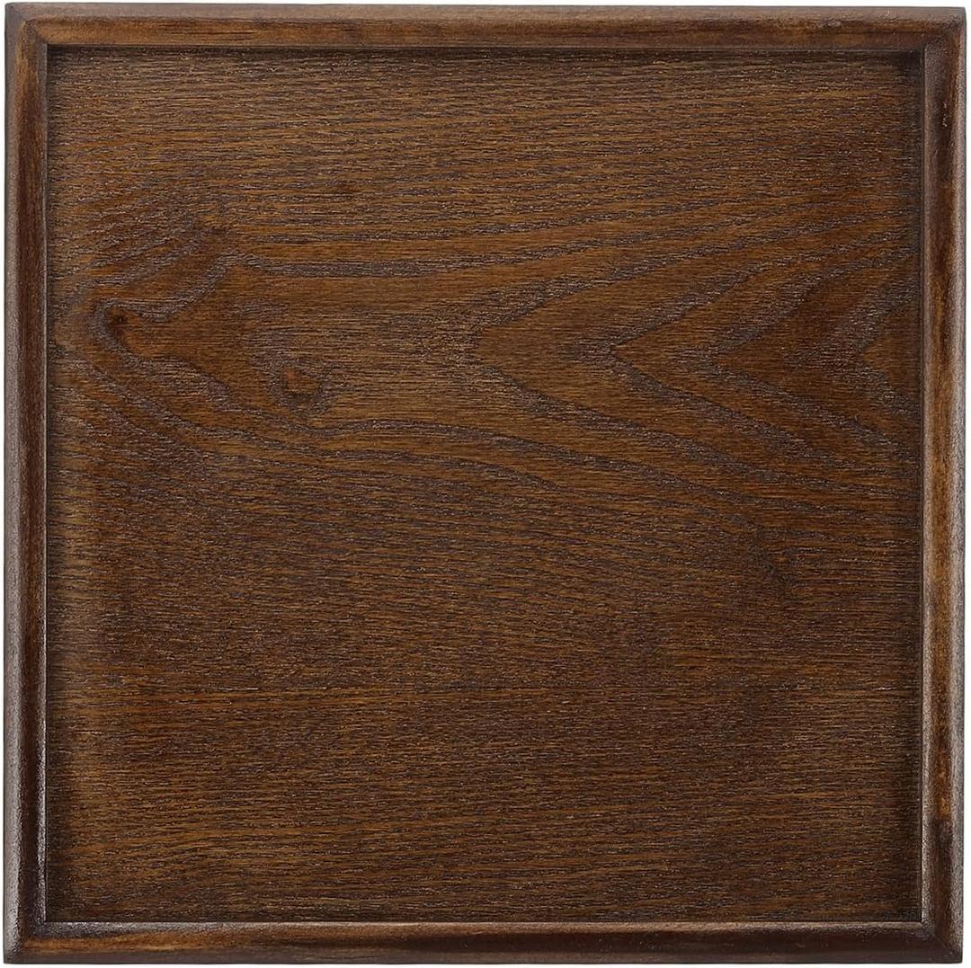 Wooden Serving Tray Square Wood Serving Tray Decorative Platter, 9.5x9.5 Inch Fit for Home Decor Kitchen Coffee Table Candle Holder, (Brown)