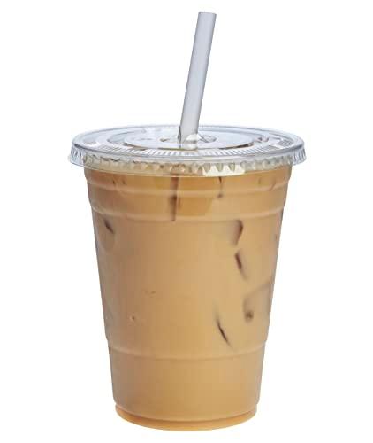 GUSTO Clear Plastic Cups with Flat Lids [16 oz - 50 Count] - Disposable Iced Coffee Cups with Lids - PET Plastic Cold Cups for Smoothies, Juices & To-Go Drinks - Formerly Comfy Package