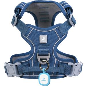 Pawaii No Pull Dog Harness with Pet ID Tag,Reflective Strips No Choke Front O Ring Breathable Mesh Adjustable Soft Padded Pet Vest with Easy Control Handle for Medium Dogs (M (Chest: 22"-27" ), Deep Sea Blue)