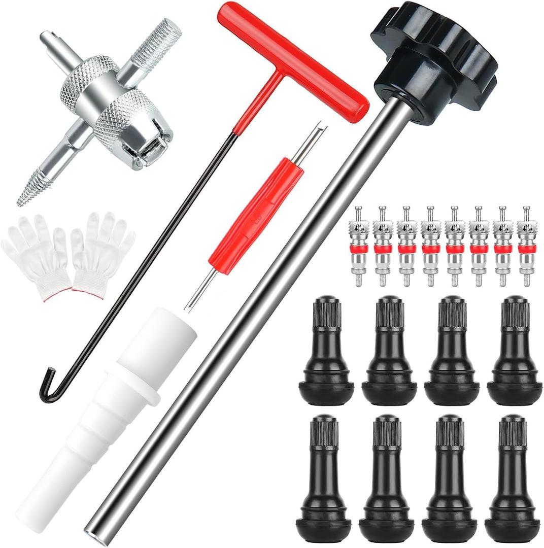 22Pcs Quick Change Tire Valve Tool Kit, Tire Valve Stem Core Quick Replacement Tool Kit, Perfect Tool for Replacing Leaky Valves in Cars, ATVs, Trucks, etc., With 4 TR413/TR414, 8-Way Valve Tool