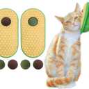 SEVENKA 2 Cat Toys Self-Grooming Cat Brush with 3 Catnip Balls & 3 Gall Fruit, Kitty Kitten Scratcher Self Groomer Catnip Toys for Indoor Cats, Chew Toys Wall Corner Brushes Edible Wall Treats, Yellow