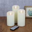 TECHLONG Flameless Candles Flickering 3D Moving Flame, Last 1000+ Hours Battery Operated Candles with Remote Timer, Set of 3 Ivory Real Wax Electric LED Pillar Candles for Home Wedding Decoration