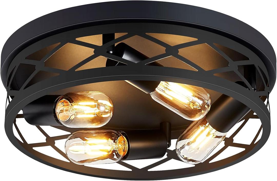14 inch Hallway Light Fixtures Ceiling,Flush Mount Ceiling Light,4 Light Black Metal Frame,Farmhouse Flush Mount for Living Room Bedroom Kitchen Home E26 Base, 14in 4-Light 1 Pack