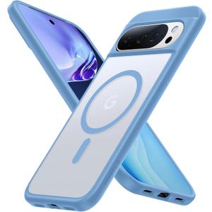 TORRAS Magnetic Shockproof for Google Pixel 10 Pro Case/Pixel 10 Case[Military Grade 12FT Drop Protection][Fit for MagSafe], Slim Matte Translucent & Sturdy Armor Case for Pixel 10/10 Pro, Sky Blue
