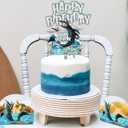 Mosasaurus Dinosaur Acrylic Cake Topper with Happy Birthday Sign Cool Dinosaur Cake Decoration for Mosasaurus Dinosaur Theme Birthday Party Supplies
