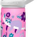 CamelBak Eddy+ Kids Bite Valve Straw Insulated Stainless Steel Water Bottle Flowerchild Sloth, 12oz