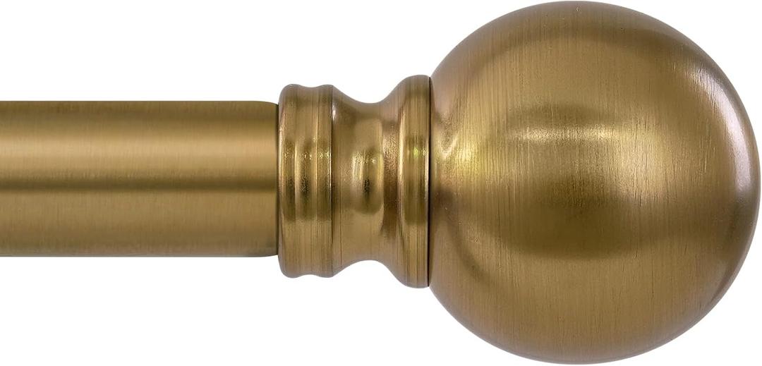 Warm Gold Curtain Rods for Windows 48 to 84 Inch 1" Diameter Adjustable Heavy Duty Brass Window Curtain Rod with Metal Finials for Living Room Bedroom Farmhouse Kitchen Outdoor