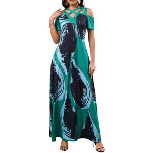 Women's Elegant Open Back Dress Women Sexy V-Neck Wedding Party Dress Fashion Cocktail Dress (Green-103)