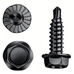 #14 x 3/4" Black Serrated Hex Washer Head Self-Drilling Screws, Zinc Plated Tek Screws with #2 Drill Point, Metal Fasteners for Black Garage Door Hinges & Roofing, 25 Pack