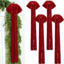 4 Pcs Large Velvet Bows for Christmas Tree 35.5 x 11.8 Inches Rustic Velvet Ribbon Bow Christmas Swag Wreath Staircase Bows Vintage Raw Edges Tree Topper for Indoor Outdoor Decor(Burgundy)