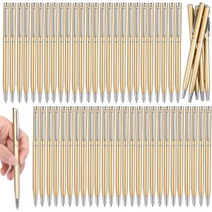 Kifmurase 100PCS Wedding Gold Pens, Bulk Golden Retractable Black Ink Metal Pen Slim 1.0mm Point Ballpoint Smooth Writing Pens for Wedding Bridal Business Office Guests Teachers Men Women