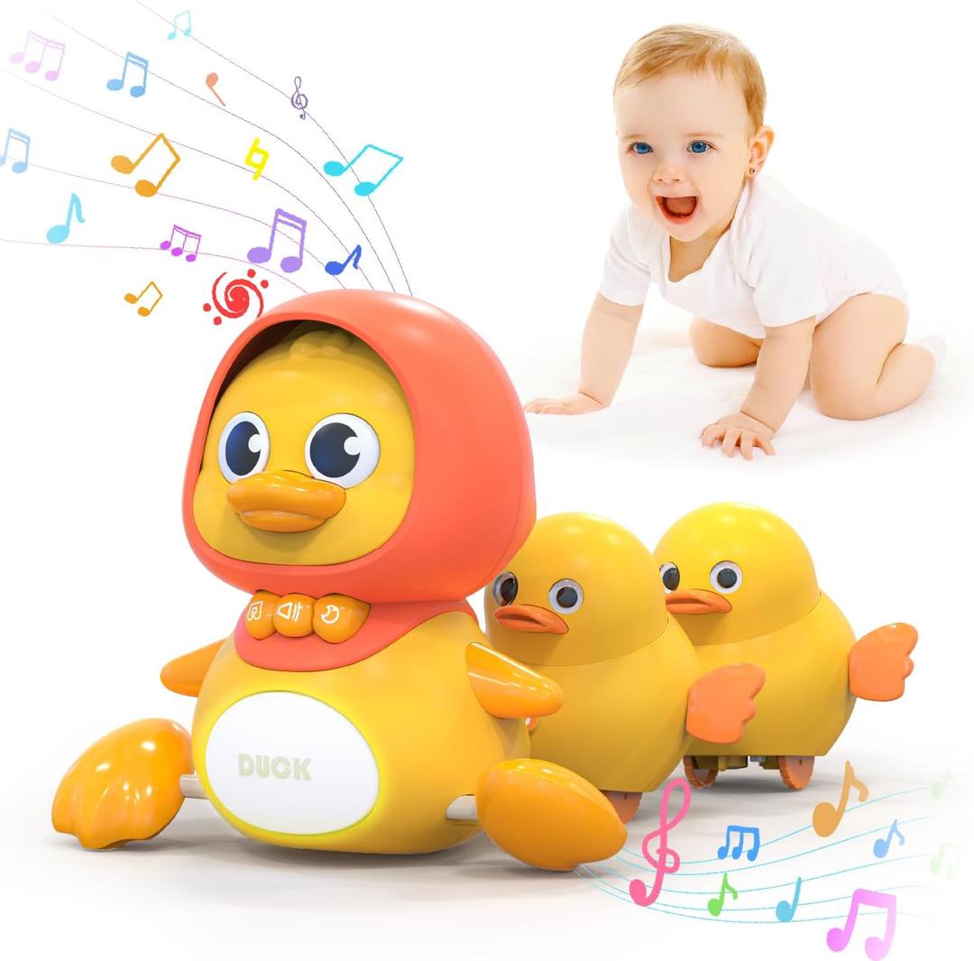 Crawling Duck Musical Toy, Baby Toy for Toddler, Sound Toys for 18+ Months, Early Educational Baby Toys with Light, Includes One Large Duck and Two Ducklings (Batteries Included)