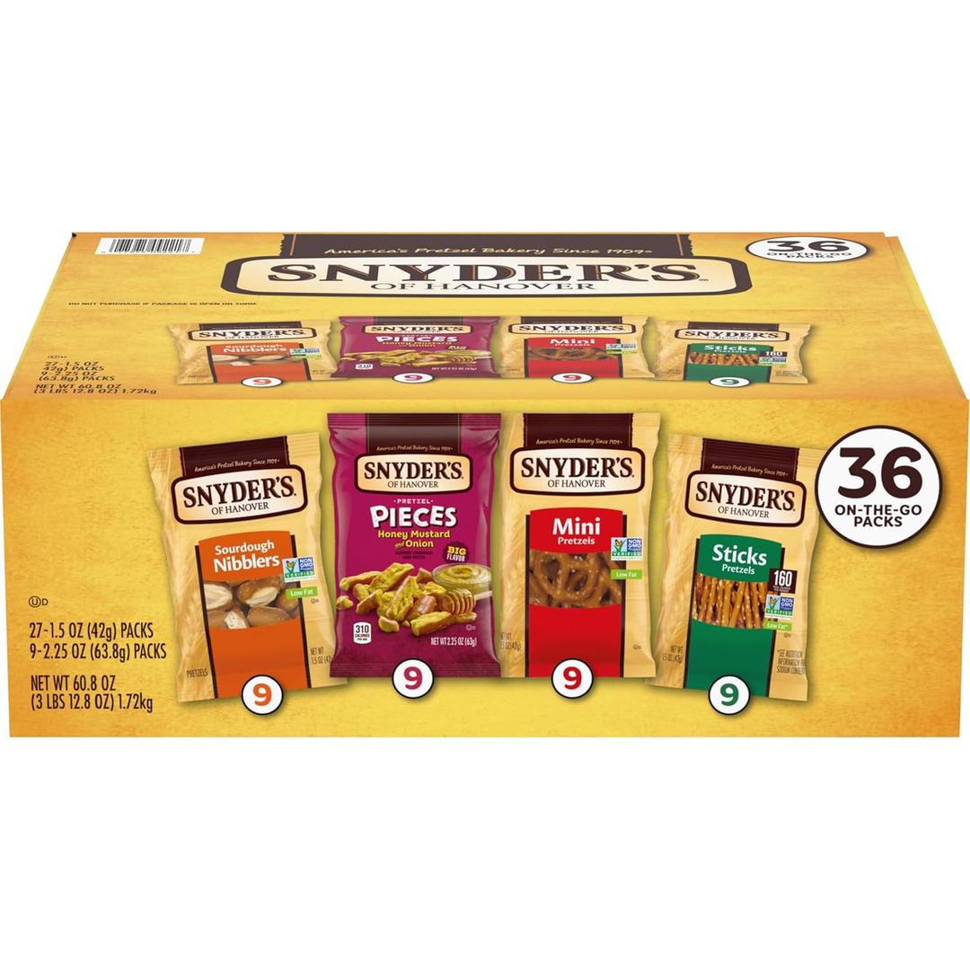 Snyder's of Hanover Variety Pack Pretzels, 36 Count Variety Pack (Pack of 36) (1.69 Ounce (Pack of 36))
