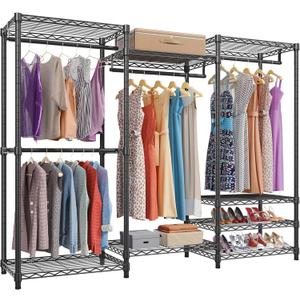 VIPEK V5 Heavy Duty Clothes Rack, Portable Closet Wardrobe with 4 Hanging Rods & 8 Shelves, Freestanding Adjustable Garment Rack for Bedroom, Walk-in Closet, 890 lbs Capacity, Black, 68.9" L