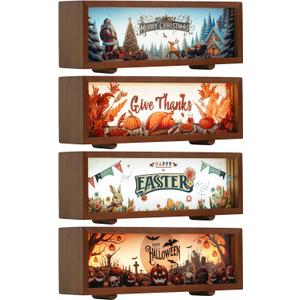 Christmas/Halloween/Thanksgiving/Easter Pattern Slides for Amber 3D Light Box, 12"x4" Holiday Home Decor Lamp with Interchangeable Acrylic Panels, Festival Decorations Gifts (Acrylic Inserts Only)