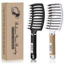 Detangling Brush Boar Bristles Set KTKUDY Hair Brush Curved and Vented Detangler Brush for Women Men Kids Wet and Dry Hair (Black&White)