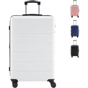 28 Inch Checked Luggage, Lightweight Expandable Hard Shell ABS Suitcase, Rolling Travel Suit Case with TSA Lock and Quiet Double Spinner Wheels for Travel, White