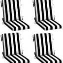 Arden 4-Pack Outdoor Patio Dining Chair Cushion, 20x44, Rain-Proof Seat Pad, Fade-Resistant Outdoor Cushion Black Cabana Stripe