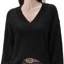 SUUKSESS Women Cashmere Blend Oversized V Neck Long Sleeve Pullover Sweaters (Medium, Jet Black)