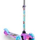 Self Balancing Kick Scooter with Light Up Wheels, Extra Wide Deck, 3 Wheel Platform, Foot Activated Brake, 75 lbs Limit, Kids & Toddlers Girls or Boys, for Ages 3 and Up