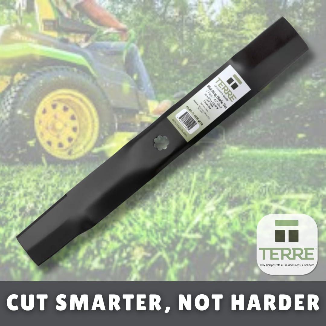 Terre Products, 3 Pack High Lift Lawn Mower Blades, 42 Inch Deck, Compatible with John Deere x300, D105, D125, D130, LT160, LT135, Z225 EZtrak, Replaces AM137327, AM141032, AM141034, M154061, M154062