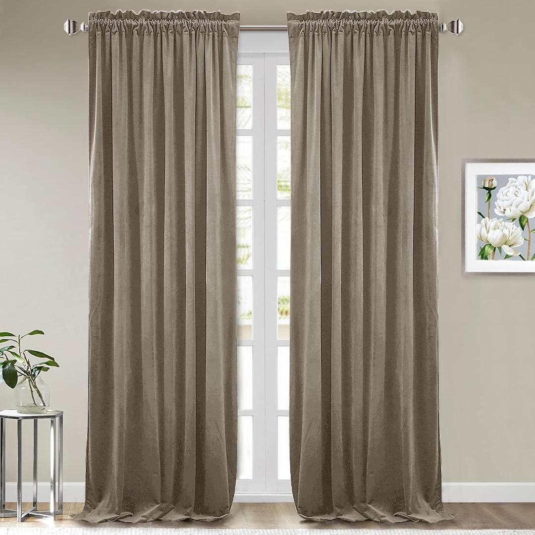 StangH Camel Beige Velvet Curtains - Stylish Thermal Insulated Drapes for Office, Soft Noise Reducing Curtains, Neutral Beige Decor, W52 x L100, 2 Panels