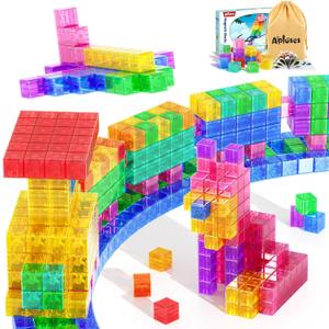 45PCS Magnetic Blocks - Transparent Magnet Cubes, Toddler Building Blocks, Sensory Autism Gifts for Kids Ages 3+, Preschool Travel Toys for 3-5 Year Old Boys and Girls