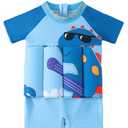 Toddler Floatation Swimsuit Boys, One Piece Float Suit with Built-in Floats, Cute Dino Shark Floating Swim Suit, UPF 50+ Floatie Bathing Suit, Blue Dinosaur 3-4 T
