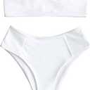 ZAFUL Women's High Cut Bandeau Bikini Set Strapless Solid Color 2 Pieces Bathing Suit Swimsuit, Large