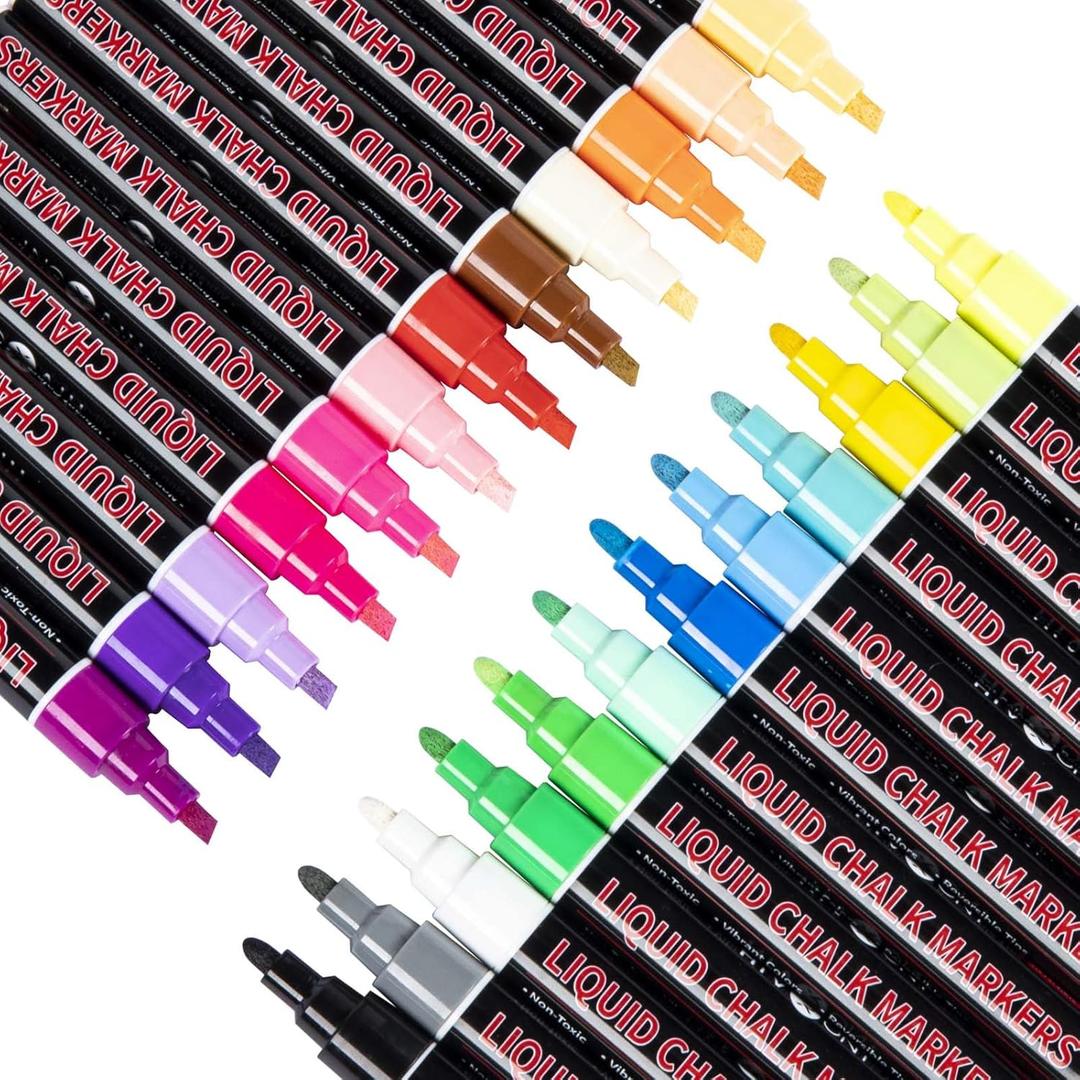 HTVRONT Liquid Chalk Markers for Blackboard Erasable - Liquid Chalk Pens 24 Colors, Chalkboard Markers 5mm Reversible Tip - Teen Girl Gifts, Christmas Art Supplies for 4 6 8 10 12 Year Old