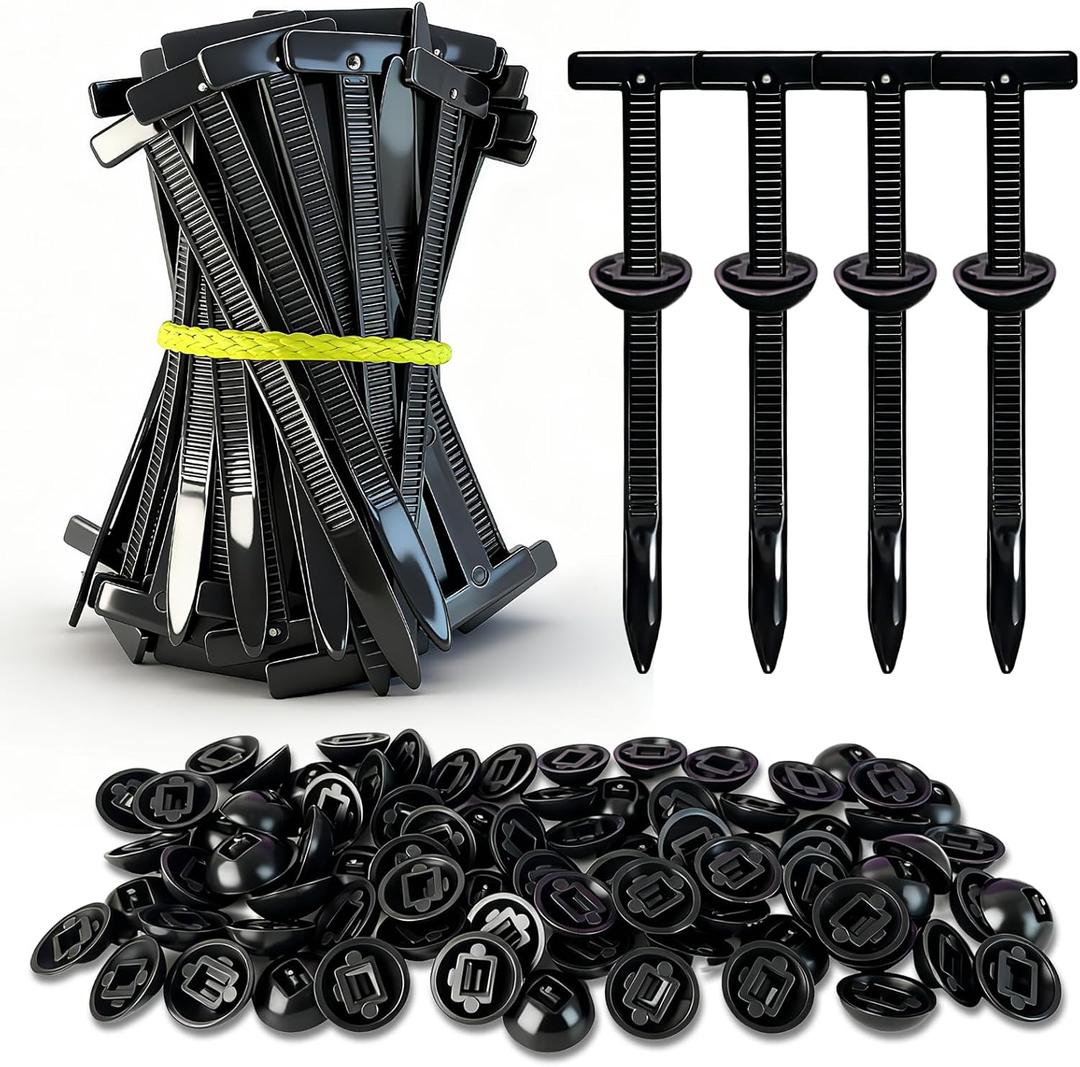 2 x Nylon Universal Cable Tie Buckle–Heavy Duty Self-Locking Zip Ties Holder with Pin & Button Design, Plastic Cable Ties Tool Fasteners Car Body, UV Resistant Zipties for Car Daily Auto Fixing (100Pcs)