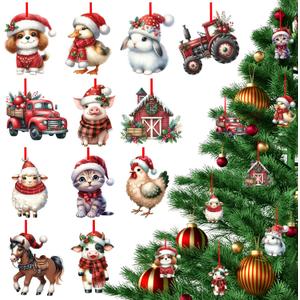 FLYAB Farm Animal Christmas Ornaments - 12Pcs Wooden Rustic Animal Ornaments for Christmas Tree Hanging Truck Christmas Decorations for Farmhouse Indoors Home Xmas Holiday Crafts Party Supplies
