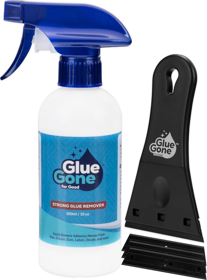 Glue Gone 10 oz Adhesive Remover - Versatile, Gentle Solution for Stubborn Residue Like Wax, Grease, Gum, Labels, Decals, and More - Works on Wood, Plastic, Glass, Metal, and Other Surfaces