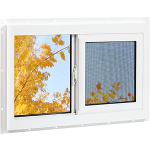 Vinyl Basement Window, 32" x 22" Bathroom Sliding Window with Double Pane Insulated Tempered Glass and Fiberglass Screen for Basement, Bathroom, Shed (White)