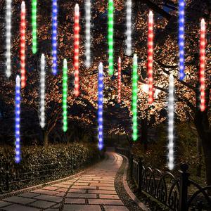 24 Tubes Meteor Shower Lights, Outdoor Icicles Christmas Lights, 12 Inch 864 LED Iciclelights Snow Falling Light, Connectable Raindrop Light, Xmas Wedding Party Tree Holiday Decor, Multicolor