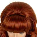 Copper Red Long Curly Beehive Wig with Red Pearl Necklace Vintage Wig with bangs for Women Costume Cosplay Fancy Dress 60s 70s Retro Wigs