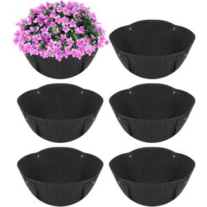 HKZ Hanging Planter Basket Liners - 6 Pack 14 Inch Round Fabric Liners for Hanging Baskets, Replacement Coco Fiber Liner, Durable Non-Woven Liners for Hanging Baskets Planters Flowers, Plants (Black)