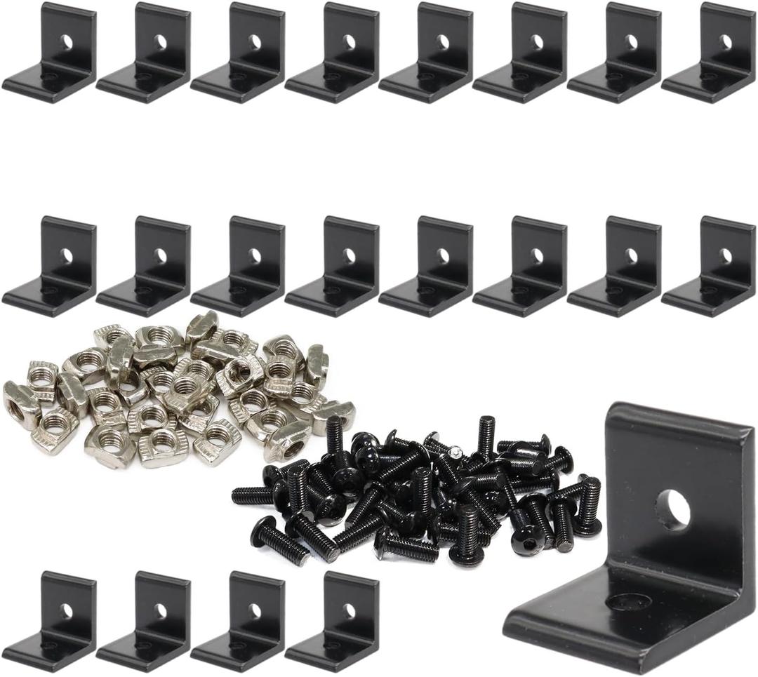 20Sets 1010, 10 Series Aluminum Extruded Profile Black Connector Brackets Kit, 20PCS 1010 Extrusion Profiles Bracket with 40PCS Drop in T Nuts and Screws