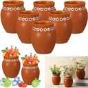 6 Pcs 16oz Cantaritos De Barro Mexicanos Terracotta Vases Sets Mexican Ceramic Vases with Flower Print Clay Margarita Glasses for Mexican Wedding Table Decorations Fiesta Centerpieces