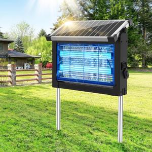 Solar Bug Zapper Outdoor Waterproof, 4500V High Power Cordless Mosquito Zapper with Smart Light Sensor, Dual Solar & USB Rechargeable Insect Killer for Patio, Garden, Backyard, Indoor & Outdoor Use