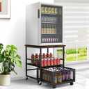 19.7x19.7in Mobile Mini Fridge Stand with 3 Storage,Small Beverage Refrigerator Table with Wheels Rolling Compact Drawer Cart,Great for Dorm Home Office, Printer Stand, Coffee Table, 3 Tiers