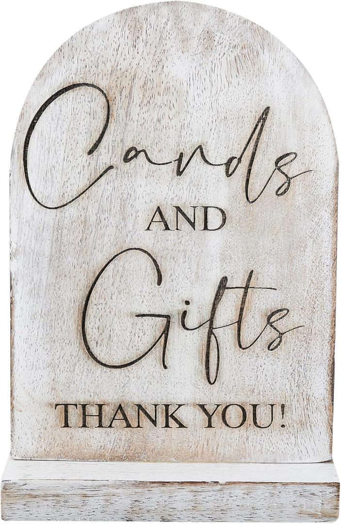 Wooden Cards and Gifts Sign with Stand- 5"x7" Black Wedding Sign TableTop Sign for Wedding Reception, Engagement Party, Baby Shower & Event Party Table (White)