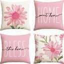 AVOIN colorlife Home Sweet Home Spring Summer Flowers Pink Throw Pillow Covers, 18 x 18 Inch Cushion Case for Sofa Couch Set of 4