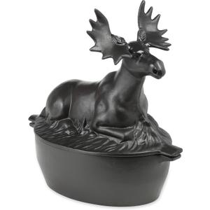 Plow & Hearth Moose Wood Stove Steamer | Cast Iron Fireplace Humidifier | Matte Black | Rust Resistant | 3 QT Capacity