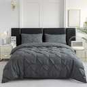 PY HOME & SPORTS 2 Pieces Bedding Duvet Cover Set, Pinch Pleated Twin Duvet Cover, Pintuck Comforter Quilt Cover with 1 Pillow Shams-Light Grey