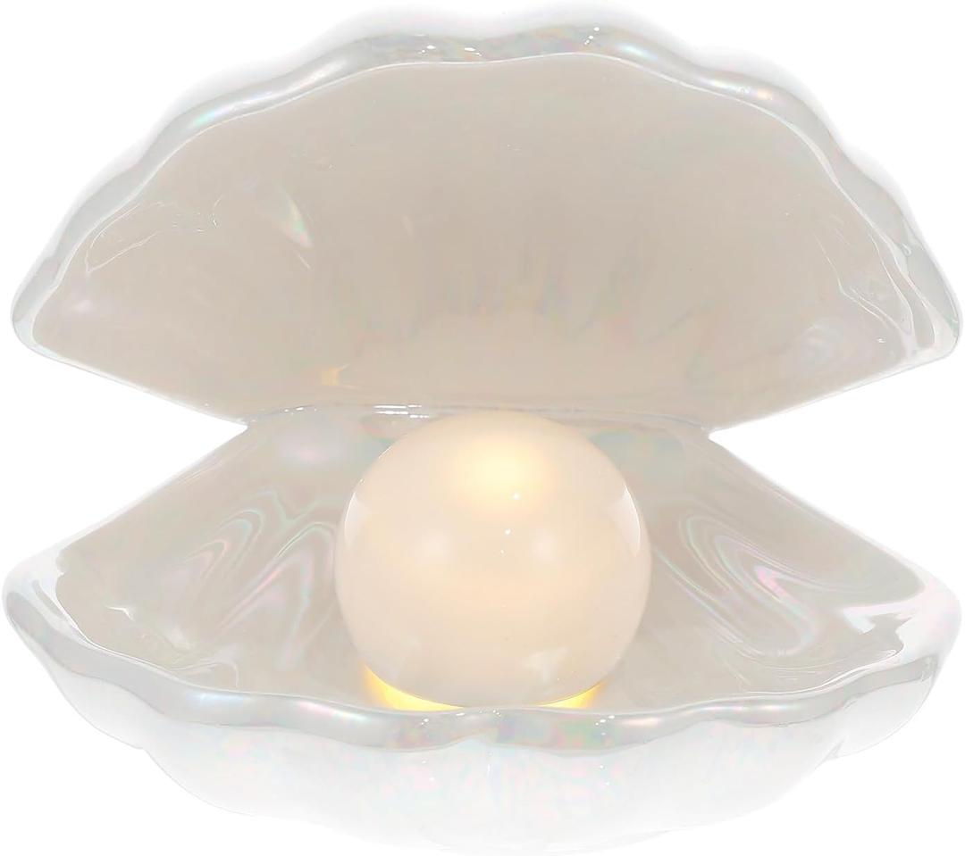 IMIKEYA Ceramic Shell Pearl Light, White LED Clam with Pearl Light in Shell Lamp for Tabletop Decoration, Souvenir, Birthday Gift