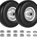 9x3.50-4 Flat Free Smooth Tire and Wheel Assemblies for Residential & Commercial Wheeled Equipment, 4" Centered Hub, 3/4" Bushing-PU Tire on Wheel & Adapter Kits, Set of 2